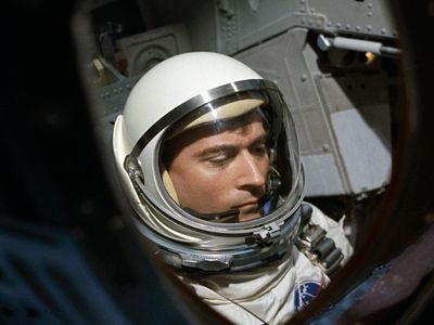 John Young, just before the launch of his first space mission, Gemini 3, in 1965.