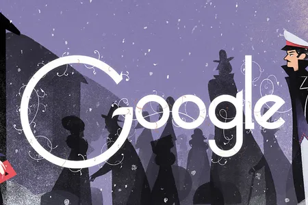 Artist Roman Muradov's interpretation of a scene from Tolstoy's Anna Karenina for Google Doodle.