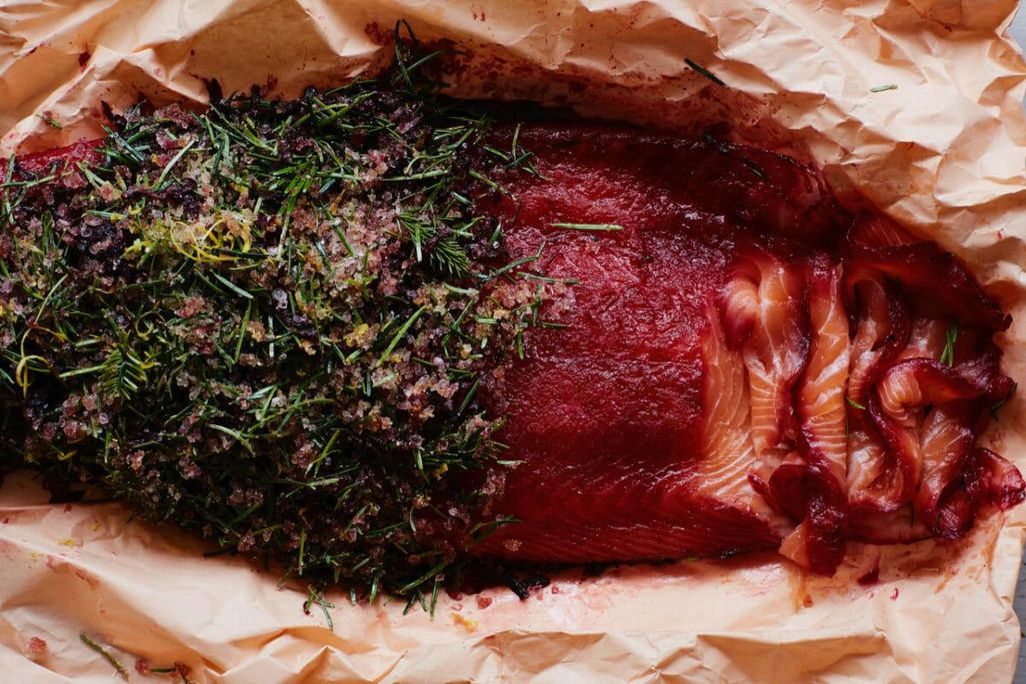 Christmas tree cured salmon