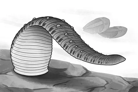 Artist&#39;s reconstruction of the ancient Macromyzon siluricus leech