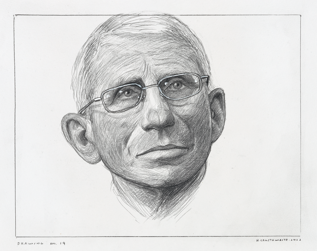 Hugo Crosthwaite, A Portrait of Dr. Anthony Fauci, 2022, graphite and charcoal on paper