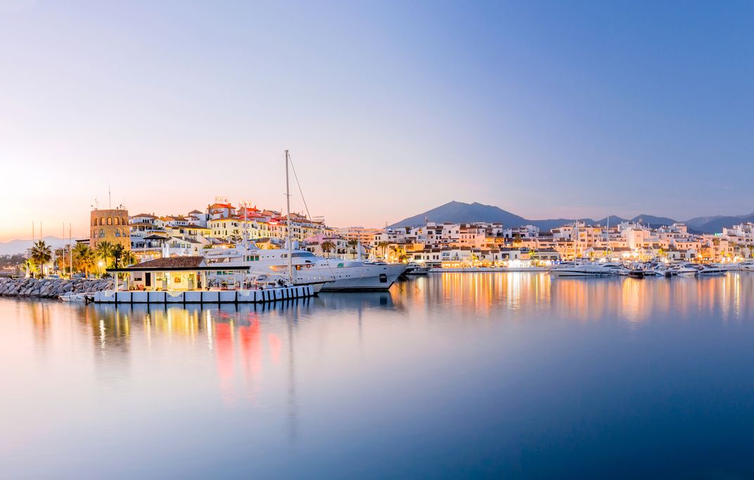 The port of Marbella at dusk
