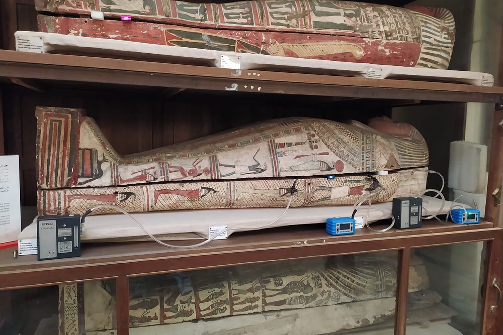 Active sampling with sorbent tubes of the air within three sarcophagi from the Late Period in the exhibition area of the Egyptian Museum in Cairo