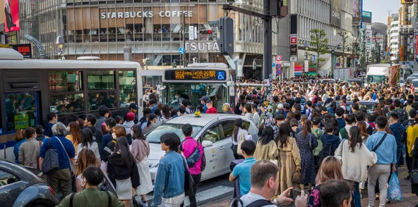 Shibuya Scramble Crossing with an overwhelming number of pedestrians thumbnail