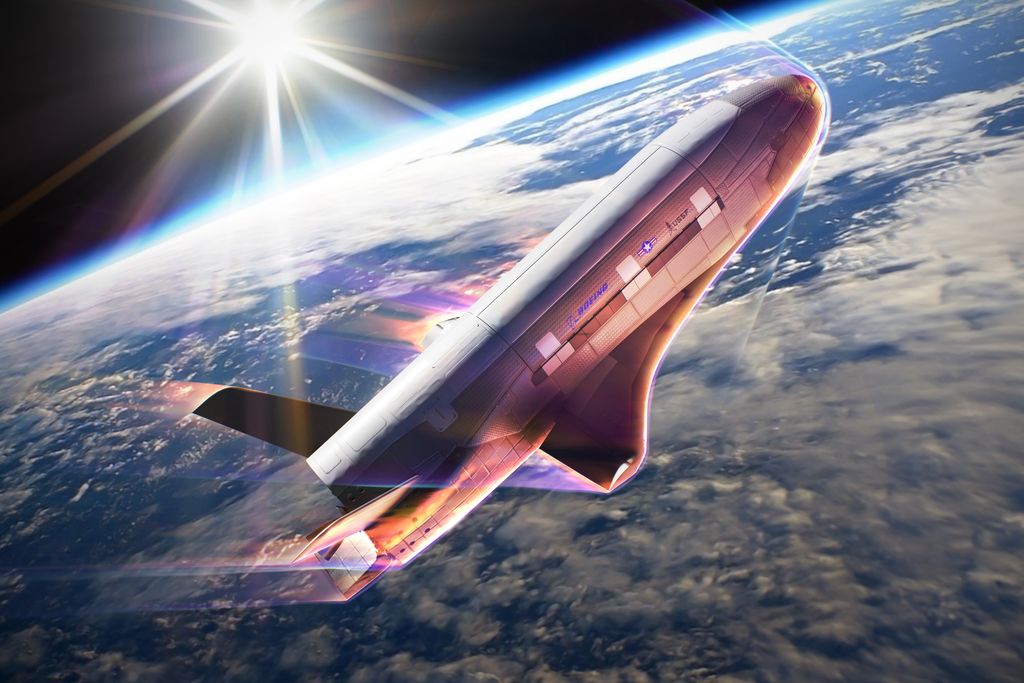 Artist rendering of the X-37B conducting an aerobraking maneuver