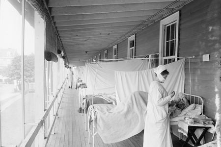 The influenza ward at Walter Reed Hospital during the Spanish flu pandemic of 1918
