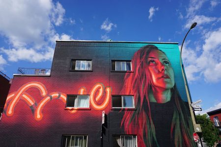 A new mural by the artist Five8 created for June's MURAL Festival in Montreal.