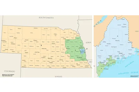 Maine and Nebraska allocate two electoral votes to the statewide winner but allow each congressional district to award one electoral vote to the popular vote winner in their specific locality.