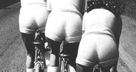 Biking while wearing stretchy knit hot pants, 1972