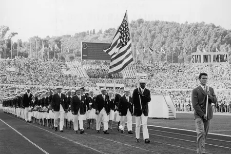 Members of the U.S. team participate in the opening ceremony at the 1960 Olympic Games in Rome.