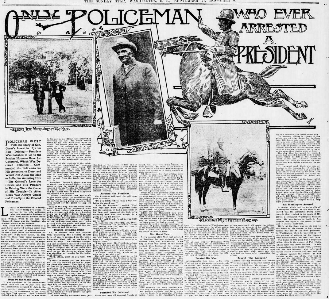 A 1908 Evening Star​​​​​​​ article about Grant's arrest