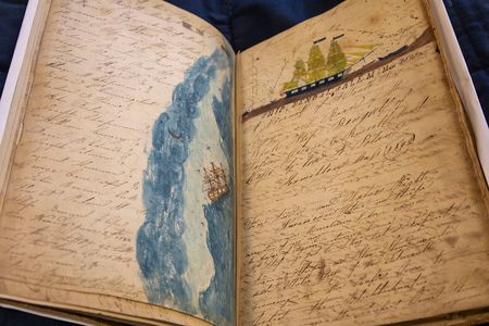 A couple of atypically colorful logbook pages from the Bengal of Salem, Massachusetts, housed at the Providence Public Library. The ship sailed around the Pacific Ocean from 1832 to 1835.