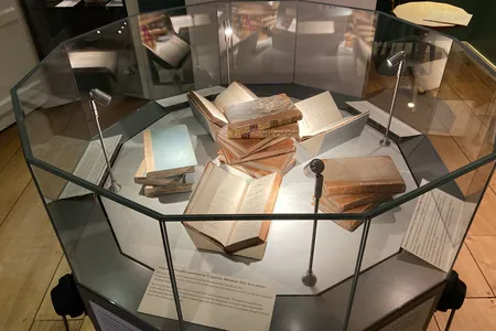 First-edition Jane Austen novels in a special display case at her former home