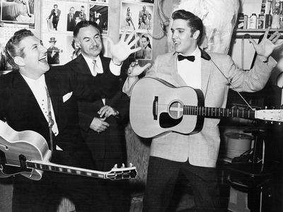 Elvis back stage after a show at the New Frontier Hotel