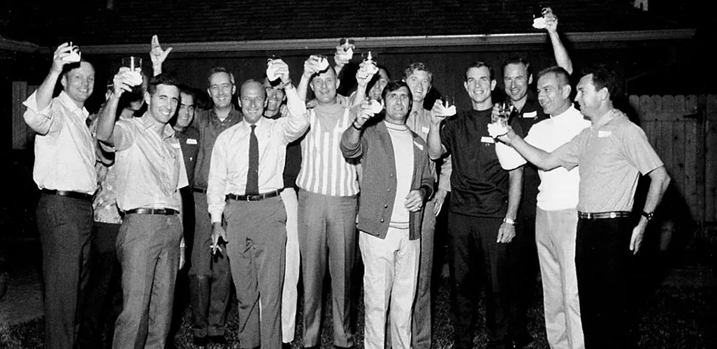 Apollo and Soyuz astronauts backyard party.jpg