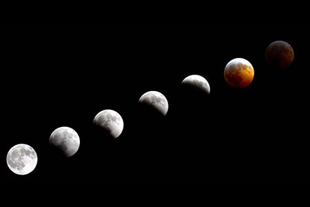 Sequential shots showing a 2010 lunar eclipse.