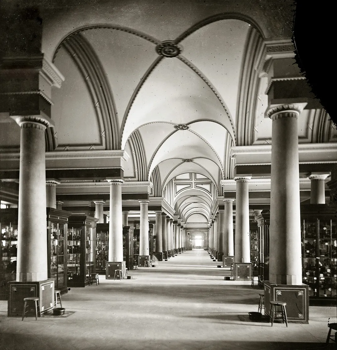 Patent models on view in the Patent Office Building during the Civil War