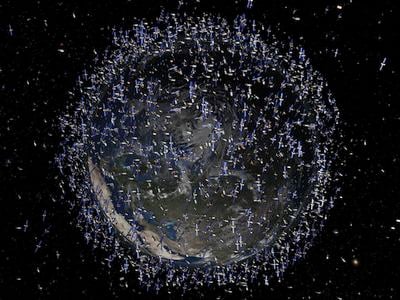 Satellites and refuse litter low Earth orbit.