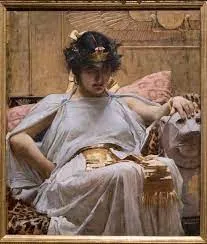 A painting of Cleopatra sitting on a throne