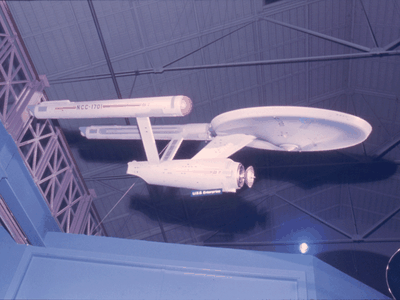 The Star Trek starship Enterprise model on display in the Smithsonian Arts and Industries building in 1975.