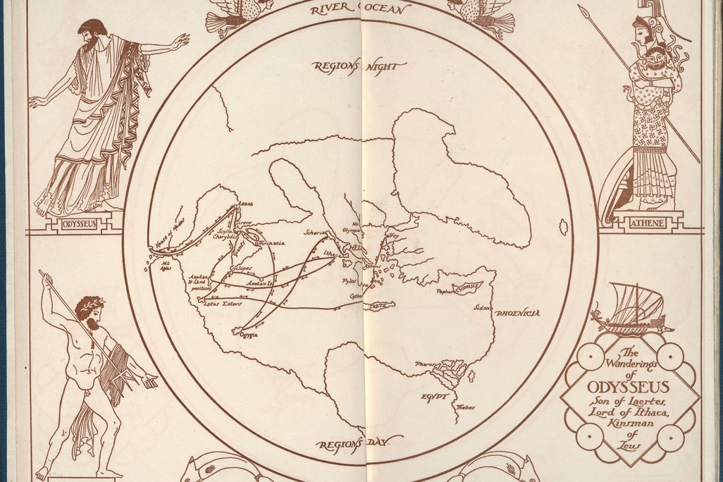 A map of Odysseus' travels around the Mediterranean