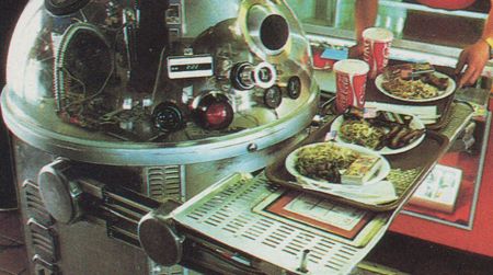 Robot server at the Two Panda Deli in Pasadena, California