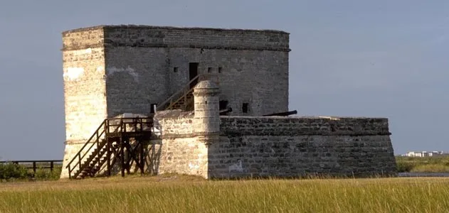 Fort Matanzas, about fifty feet long on each side, was constructed of coquina, a local stone formed from clam shells and quarried from a nearby island.