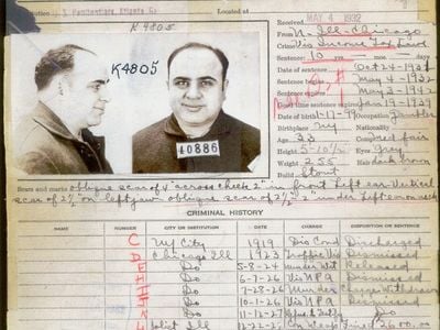 Al Capone's criminal record in 1932. Despite a litany of charges, he ended up being nabbed for tax evasion. 