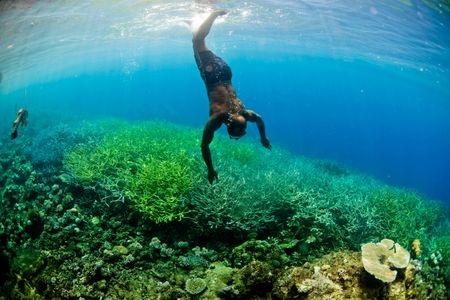 A man dives in the Coral Triangle off Ghizo, Solomon Islands, in 2011.