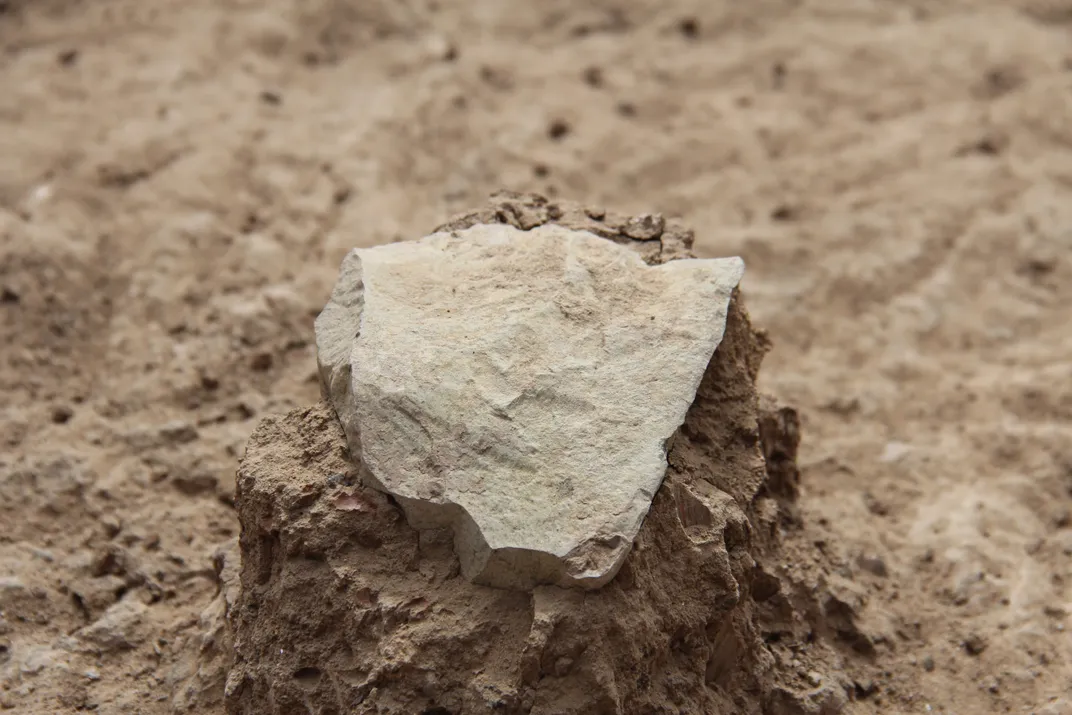 Stone tool laying on the desert ground in Kenya.