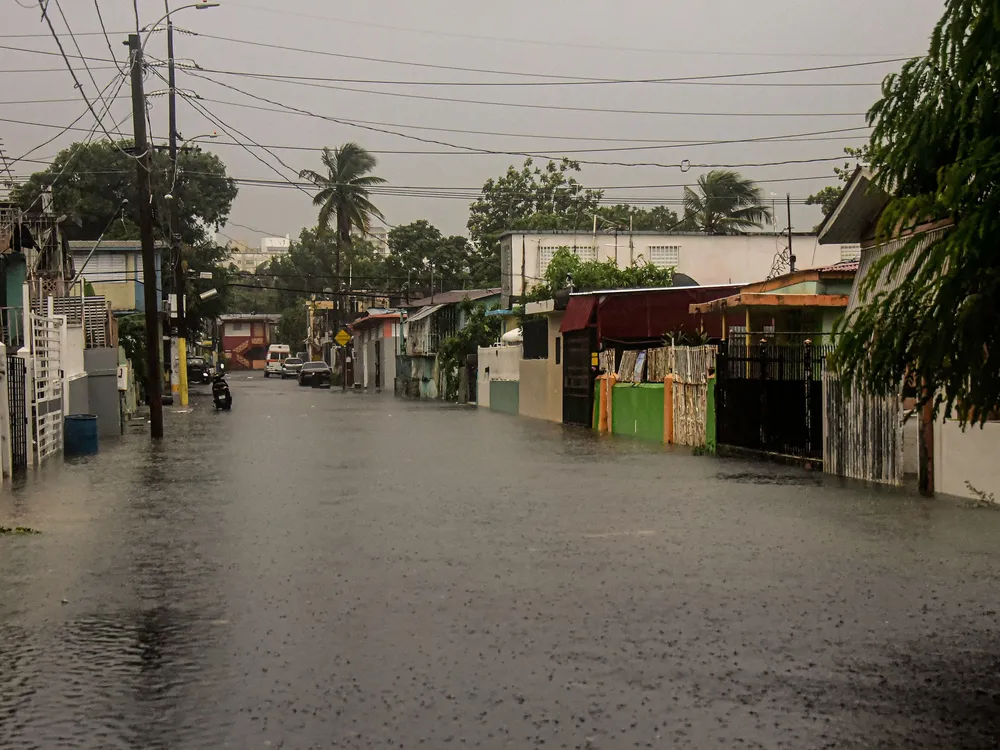 A flooded road in Villa Blanca, Puerto Rico, due to Hurricane Fiona