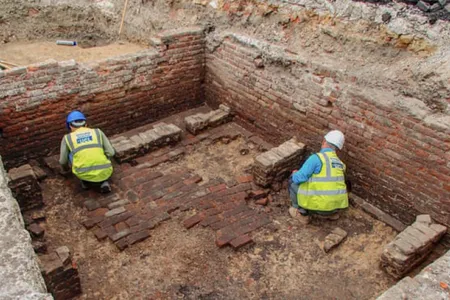 Excavations of the Red Lion, thought to be the oldest theater in London, also uncovered two nearby beer cellars. 