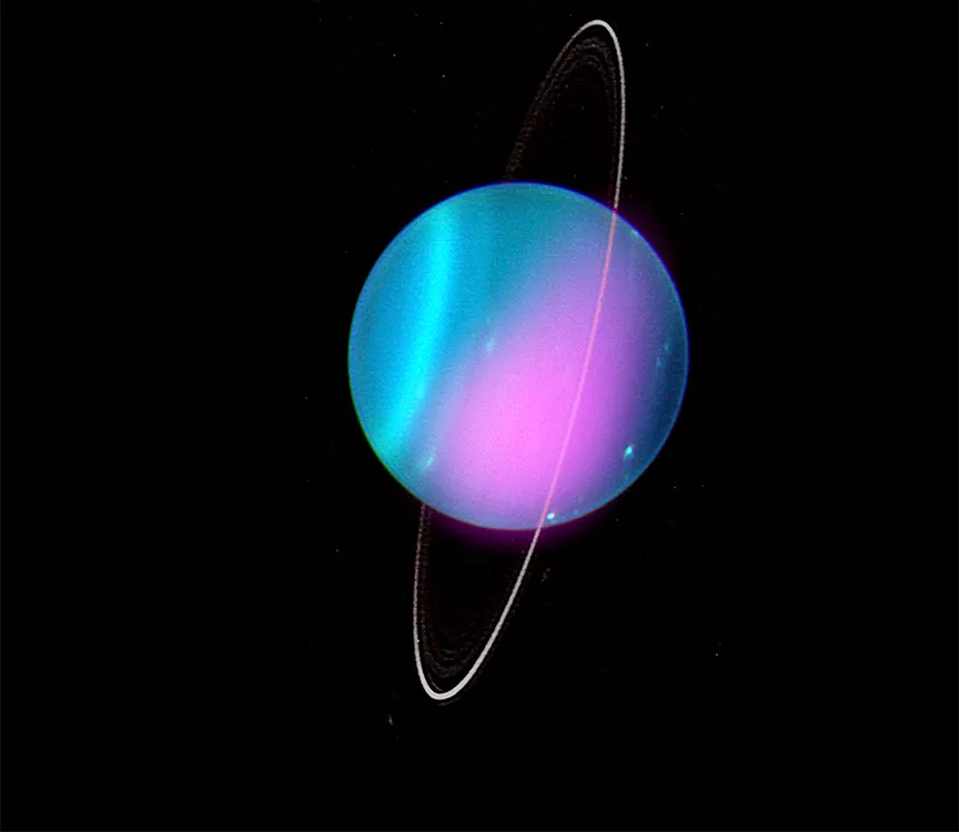 A photo of planet Uranus showing X-rays being emitted 