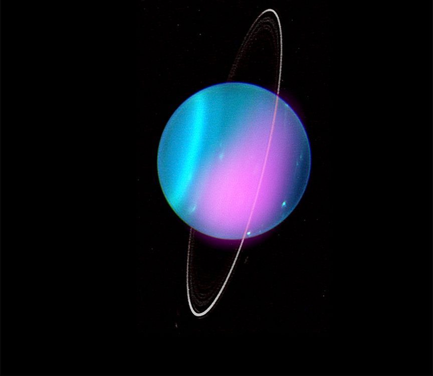 A photo of planet Uranus showing X-rays being emitted 