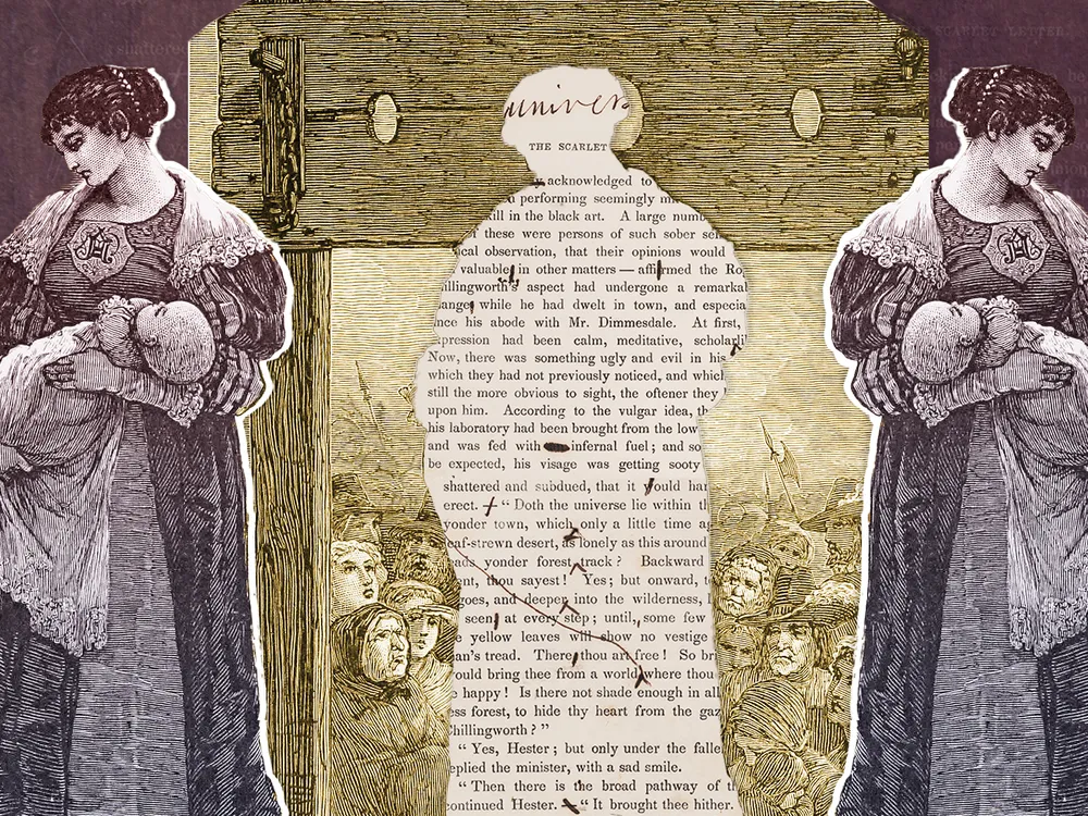 Illustration of Hester Prynne, featuring Nathaniel Hawthorne's handwritten notes on a proof of "The Scarlet Letter"