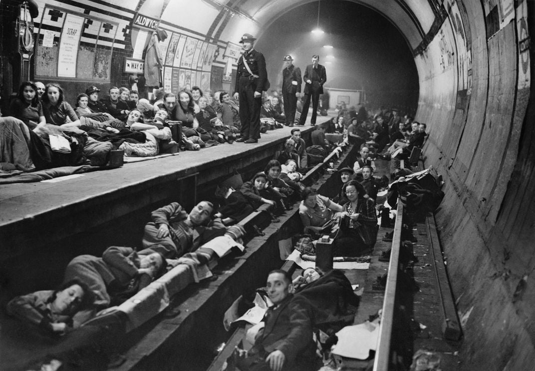 Londoners take refuge in the Aldwych tube station in 1940.