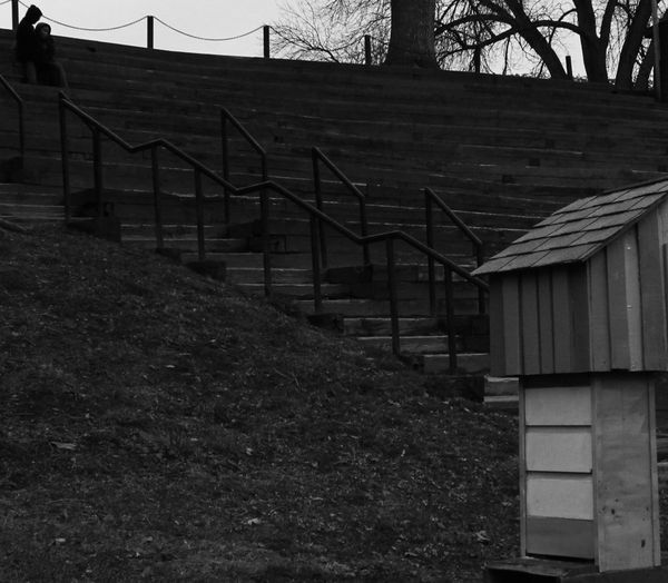A couple sitting at the top of the stairs at Albany NY's Washington park thumbnail