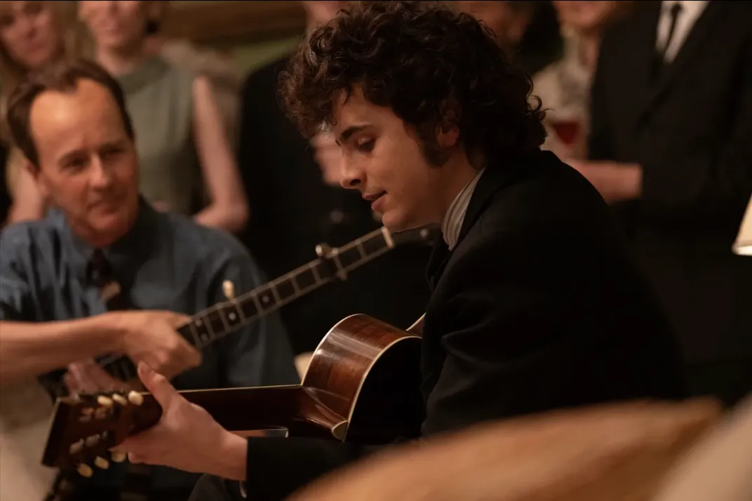 Timothée Chalamet as Bob Dylan in A Complete Unknown​​​​​​​