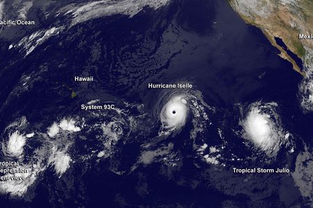 Two hurricanes, Iselle and Julio, that could hit Hawaii this weekend (seen here in a satellite image captured August 4) may have been influenced by an El Niño developing in the Pacific.