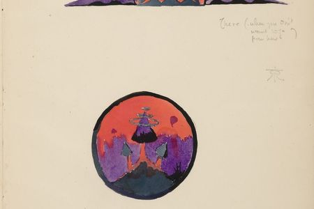 Two related images from The Book of Ishness, a
sketchbook of abstract paintings that Tolkien
began while he was an undergraduate at Exeter
College, Oxford. The images date from early
1914 when Tolkien was in his third year. 