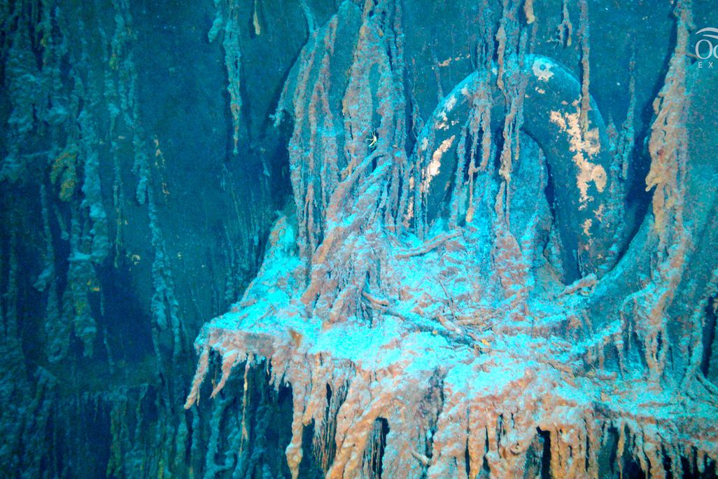 HD view of crusted-over wreckage of the Titanic