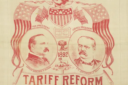 In the late 19th century, the Democratic Party (represented here by Grover Cleveland and his running mate Adlai Stevenson) was the party of free trade, while the GOP was the faction of harsh tariffs. By the late 20th century, these roles had completely reversed.