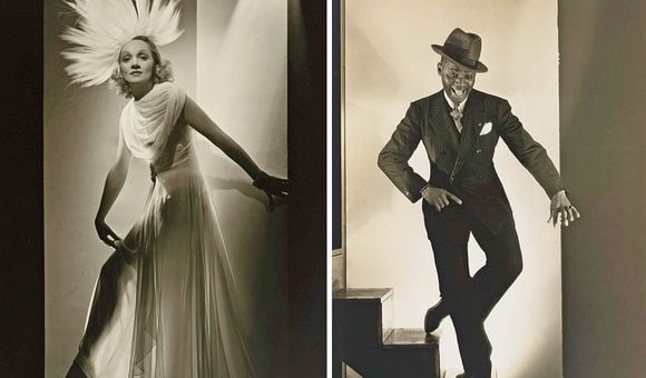 two black and white portraits of actors