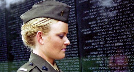 Lieutenant Elle Helmer, US Marine Corps, at the Vietnam War Memorial