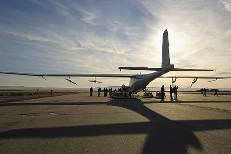 AeroVironment’s Global Observer (in California last year), designed to fly for a week on hydrogen, will triple the endurance of experimental, gas-powered UVAS from the late 1980s.