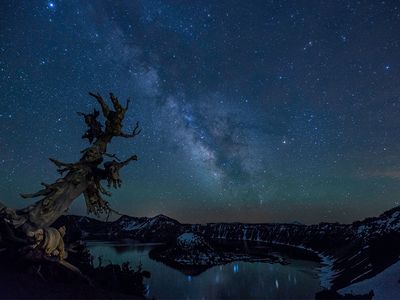 The Milky Way over Crater Lake, Crater Lake National Park, Oregon.