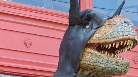 The Dark Tyrannosaurus - a dinosaur dressed up to celebrate the filming of the third Batman movie in Pittsburgh