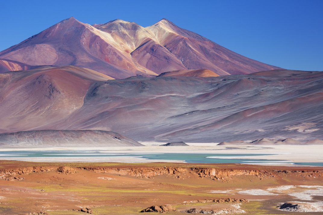 Salt Lake and mountains at Atacama Desert