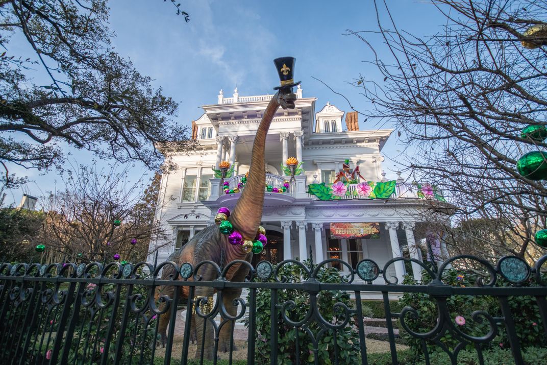 A New Orleans "house float" decorated for Mardi Gras