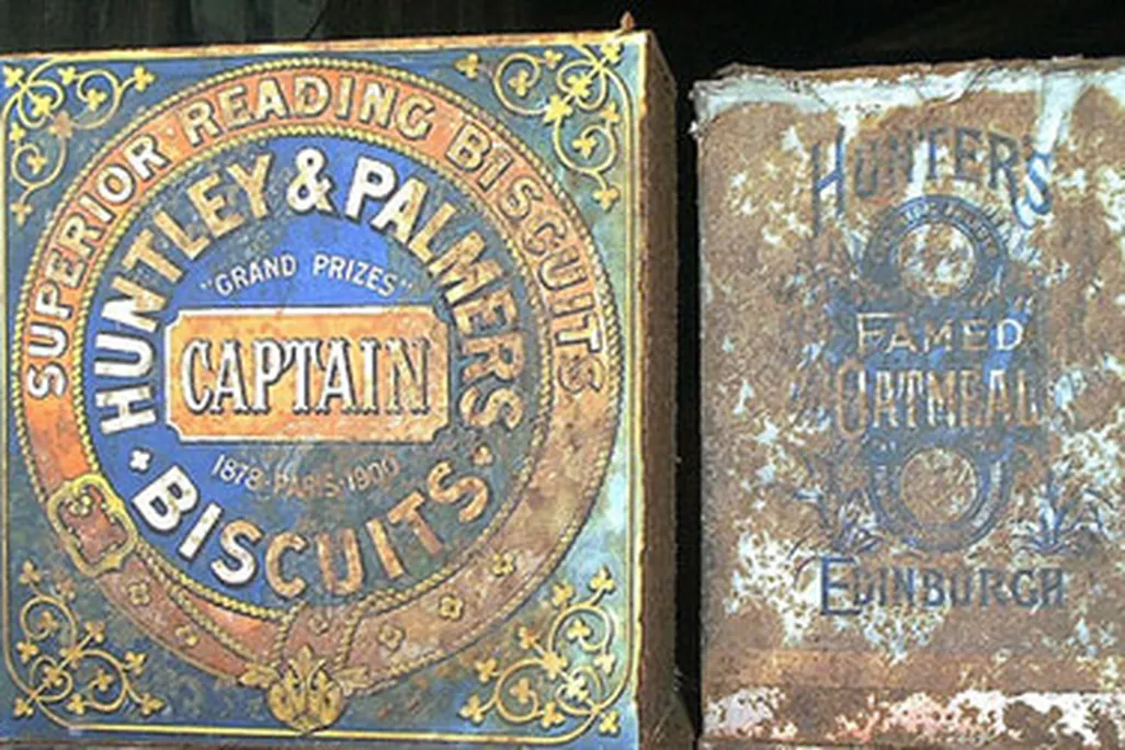 Huntley and Palmers biscuit tins that were found in Antarctica.